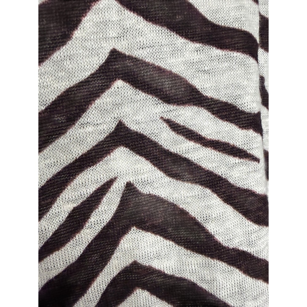 Sigrid Olsen Zebra Print 100% Linen Hooded V-Neck Tassel Top Brown White L - Picture 4 of 5